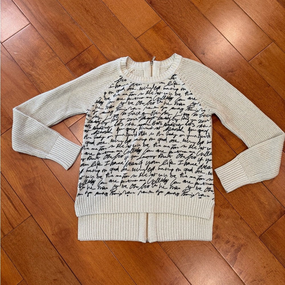 Waggon Paris Cream Script-Print Knit Sweater